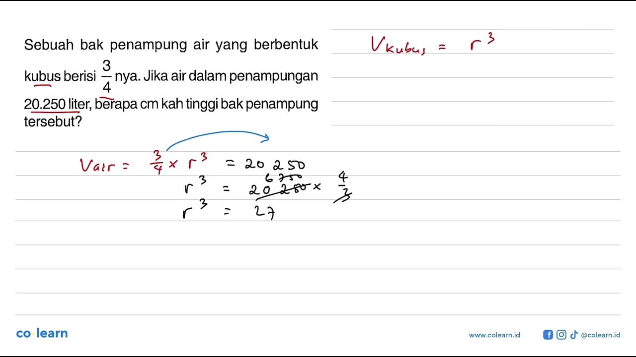 Sebuah bak penampung air yang berbentuk kubus berisi 3/4