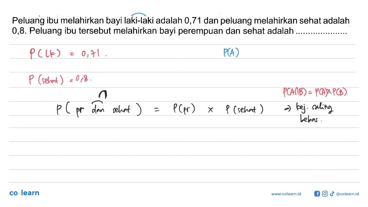 Peluang ibu melahirkan bayi laki-laki adalah 0,71 dan