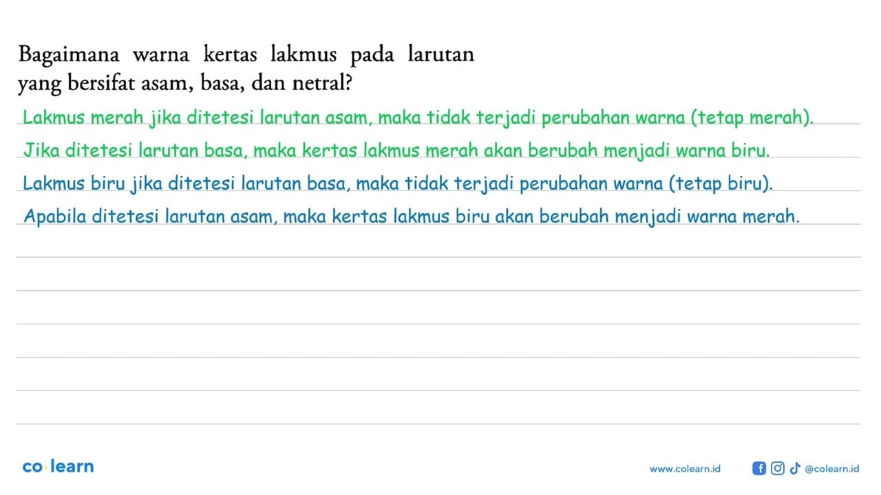 Bagaimana warna kertas lakmus pada larutan yang bersifat