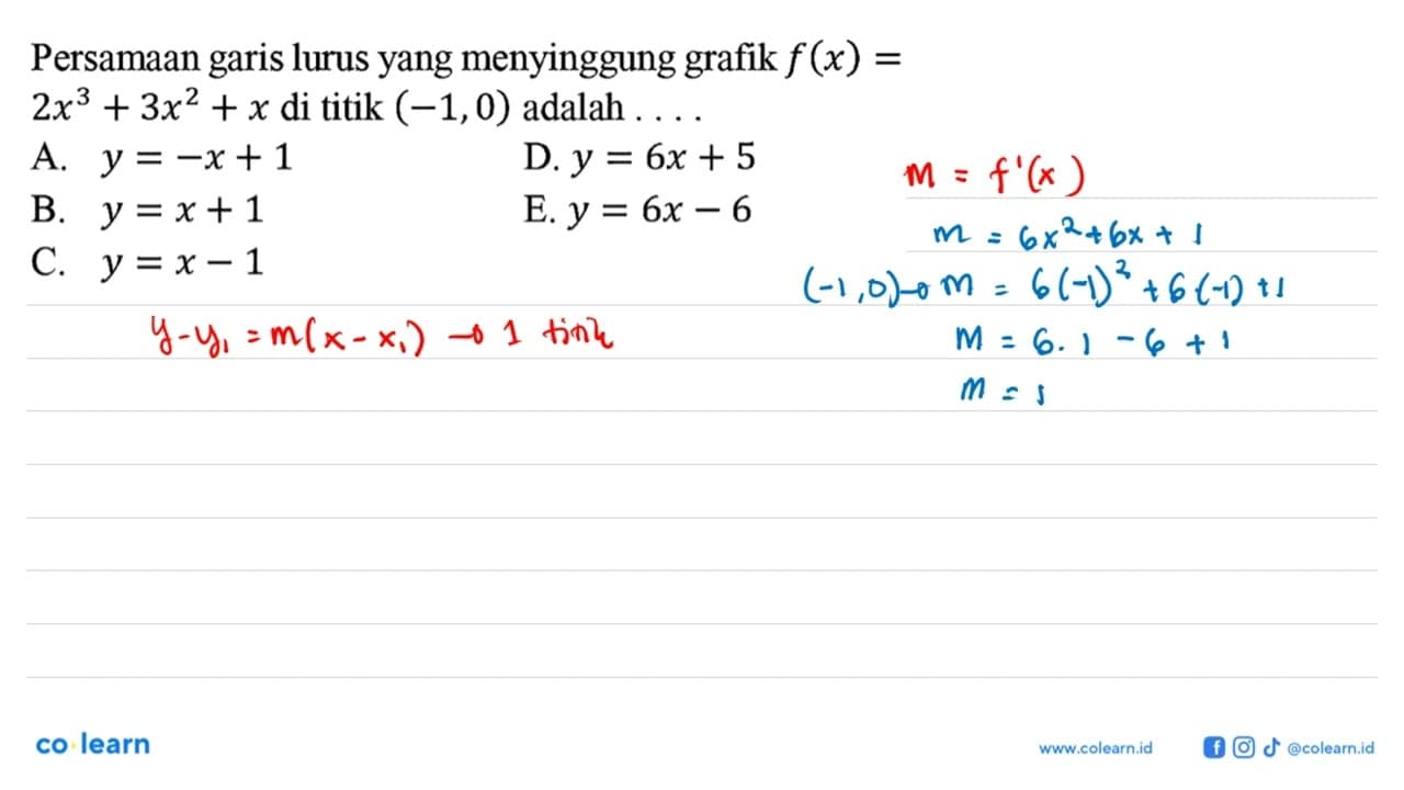 Persamaan garis lurus yang menyinggung grafik f(x) = 2x^3 +