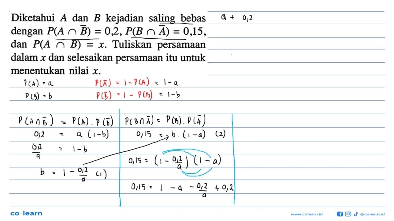 Diketahui A dan B kejadian saling bebas dengan P(A n