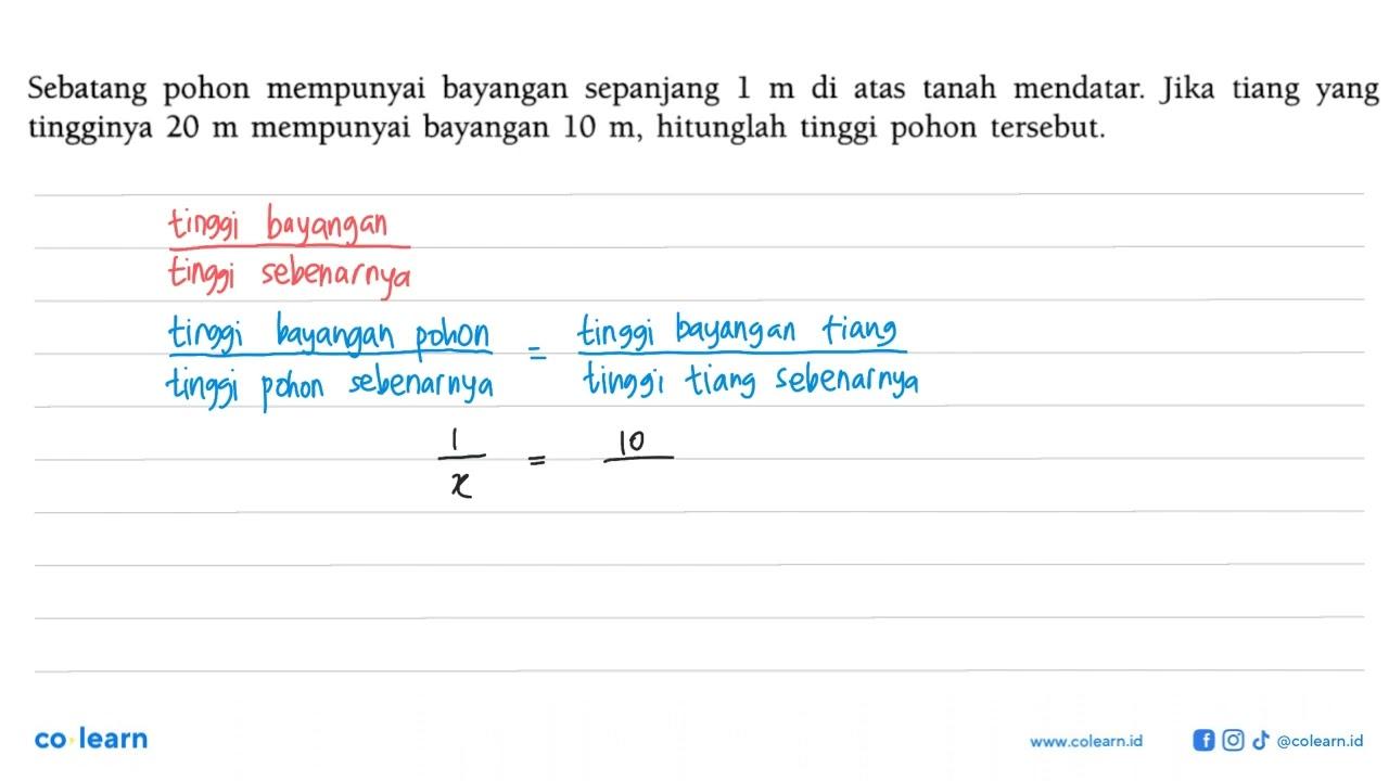 Sebatang pohon mempunyai bayangan sepanjang 1 m di atas