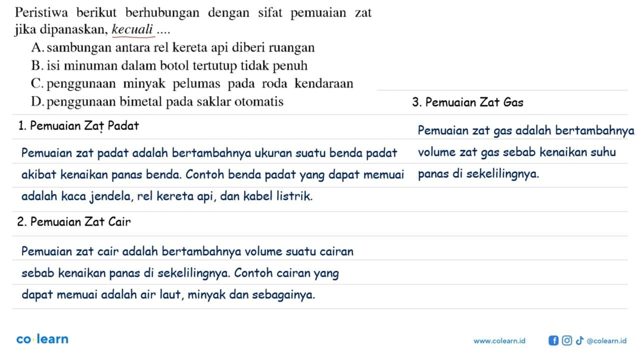 Peristiwa berikut berhubungan dengan sifat pemuaian zat