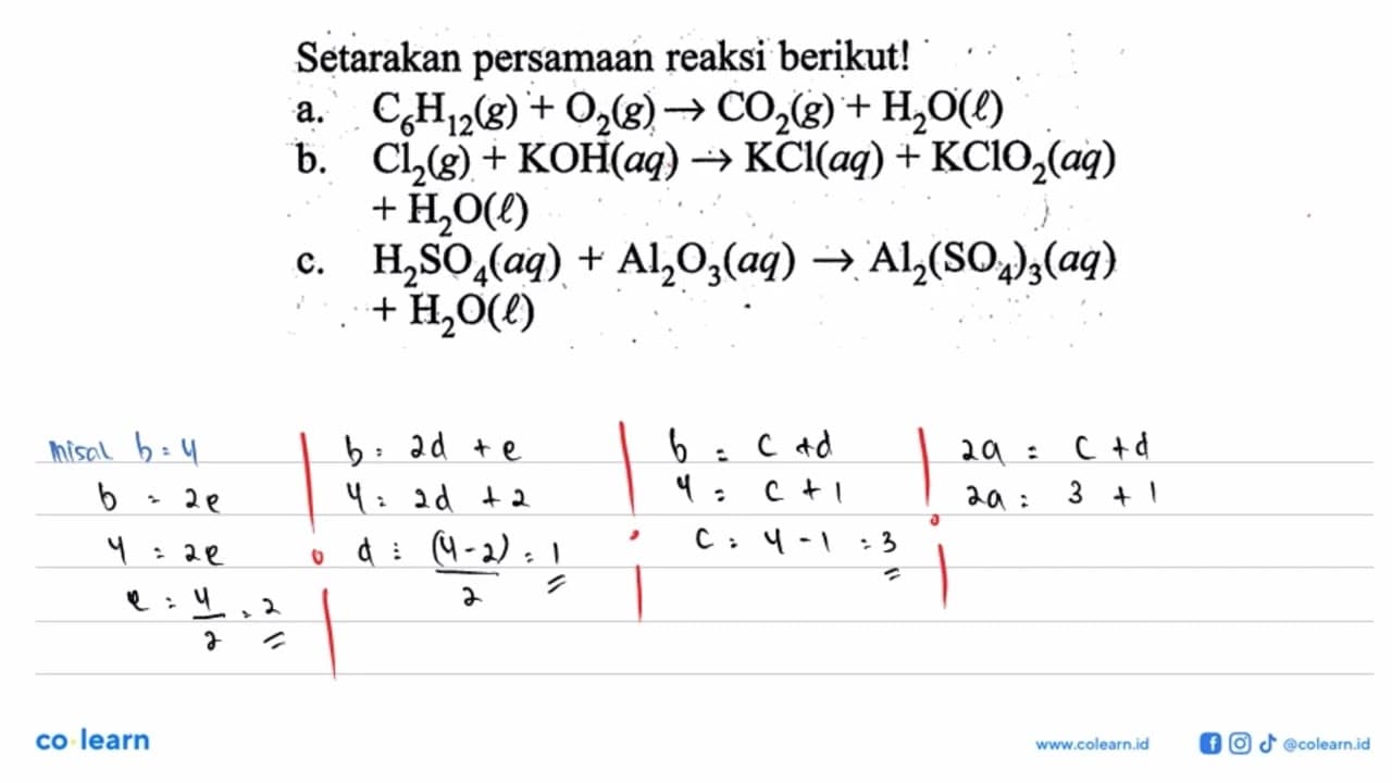 Setarakan persamaan reaksi berikut! a. C6H12(g) + O2(g) ->