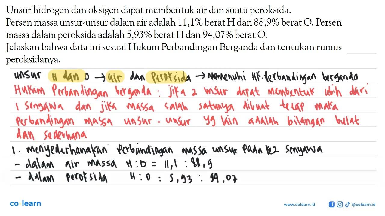 Unsur hidrogen dan oksigen dapat membentuk air dan suatu