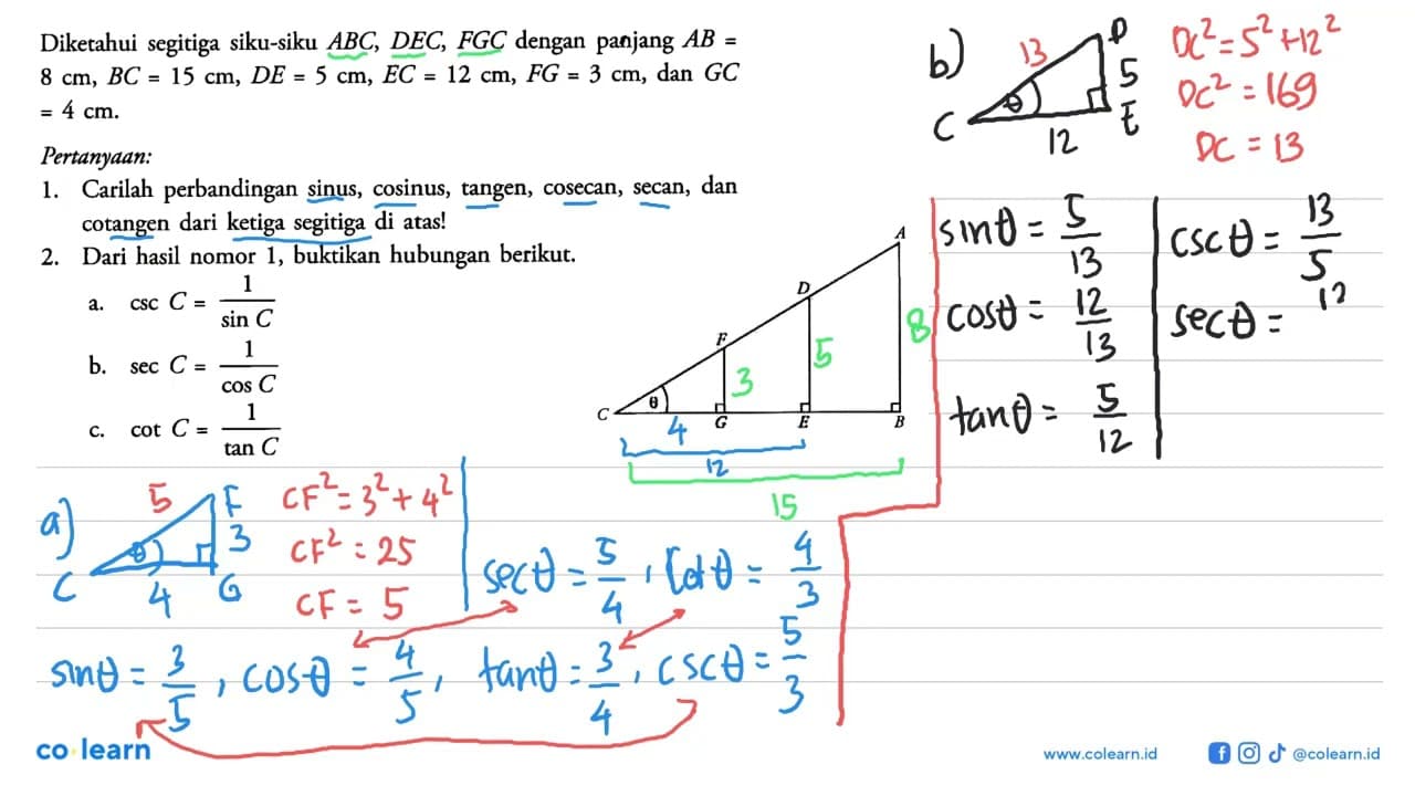 Diketahui segitiga siku-siku ABC, DEC, FGC dengan panjang