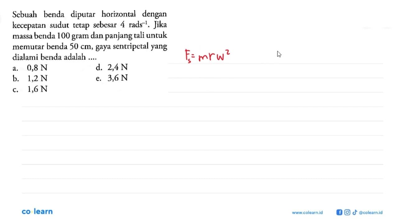 Sebuah benda diputar horizontal dengan kecepatan sudut