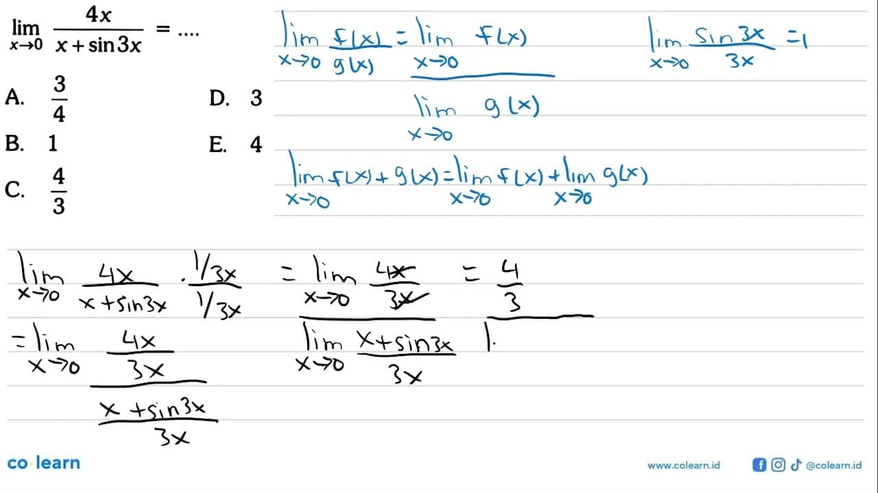 lim x->0 4x/x+sin3x=...