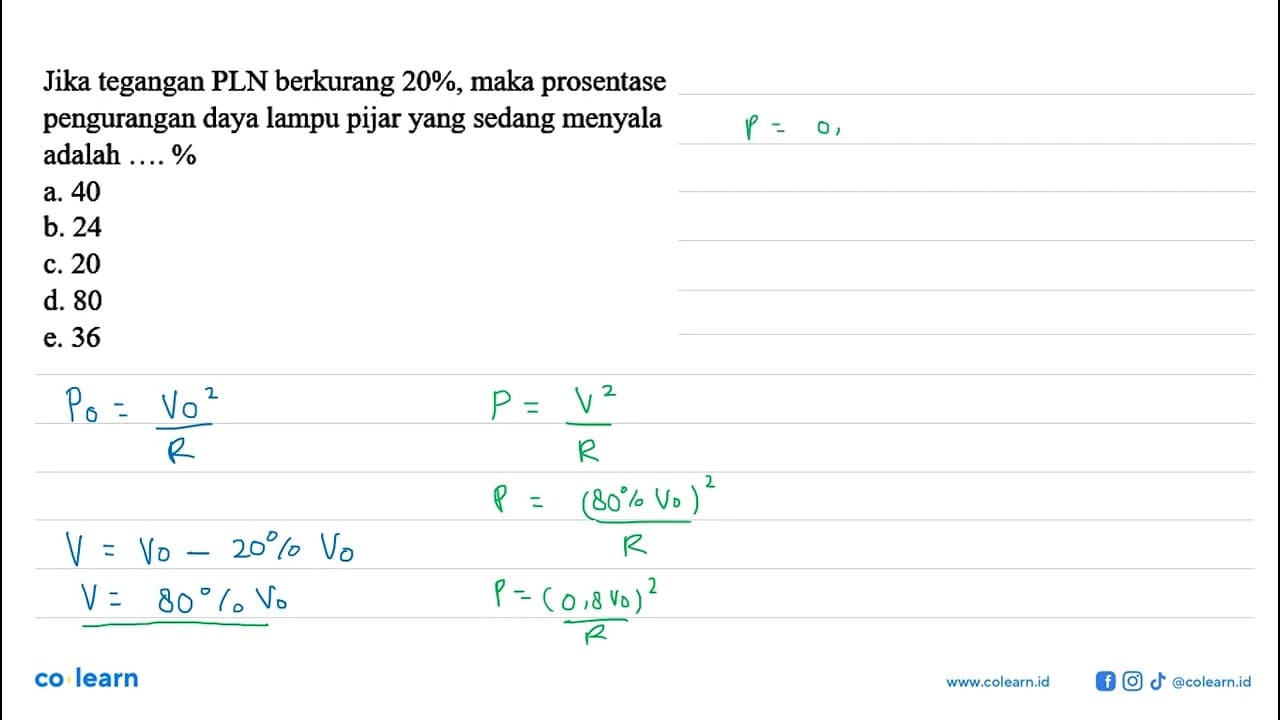 Jika tegangan PLN berkurang 20% maka prosentase pengurangan