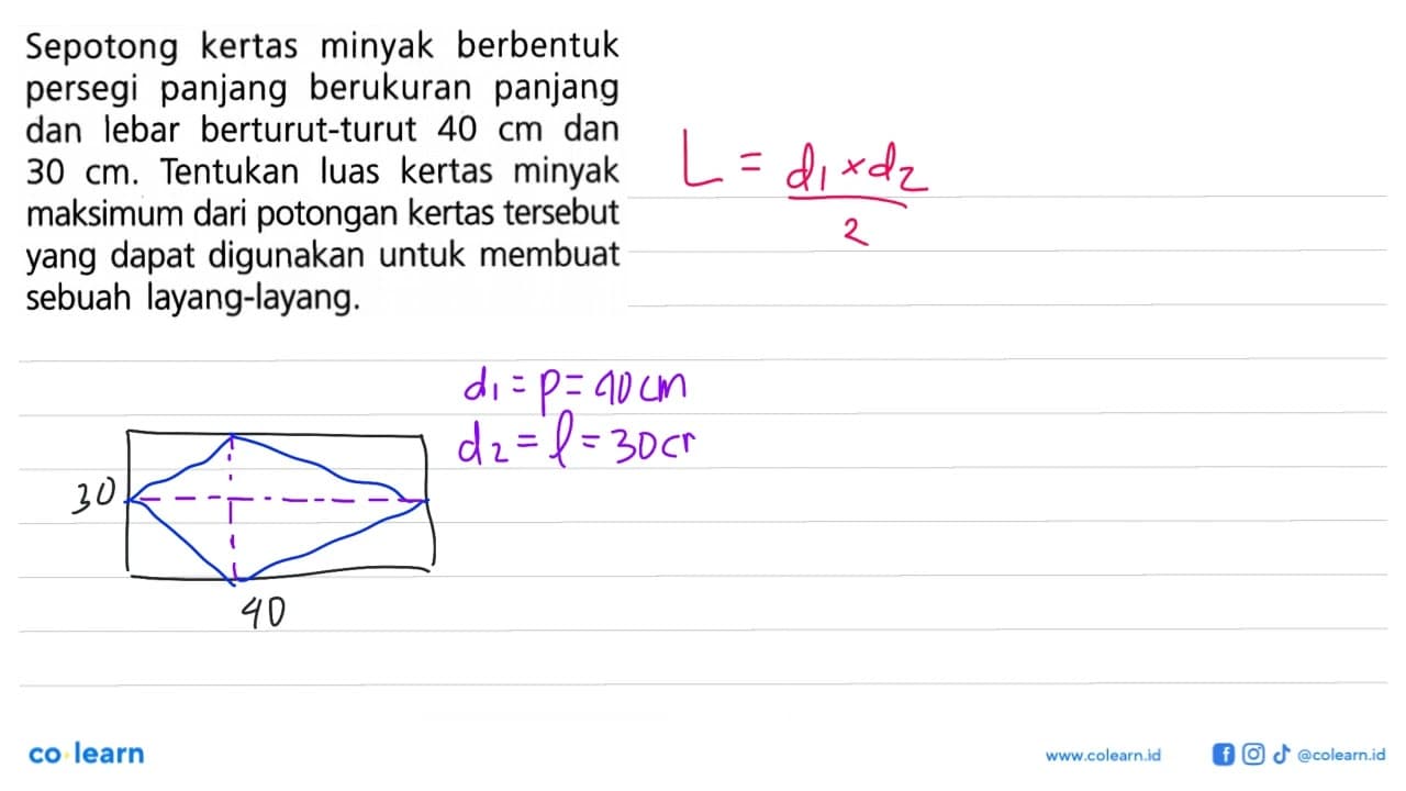 Sepotong kertas minyak berbentuk persegi panjang berukuran