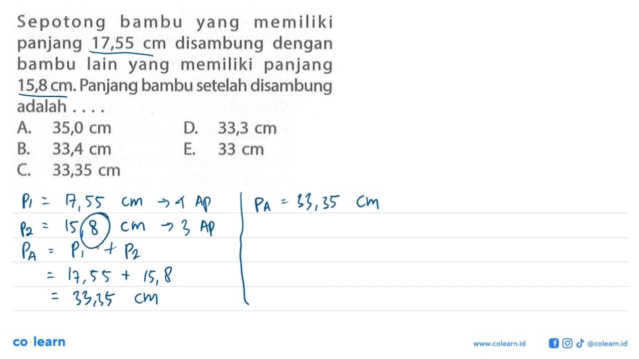 Sepotong bambu yang memiliki panjang 17,55 cm disambung