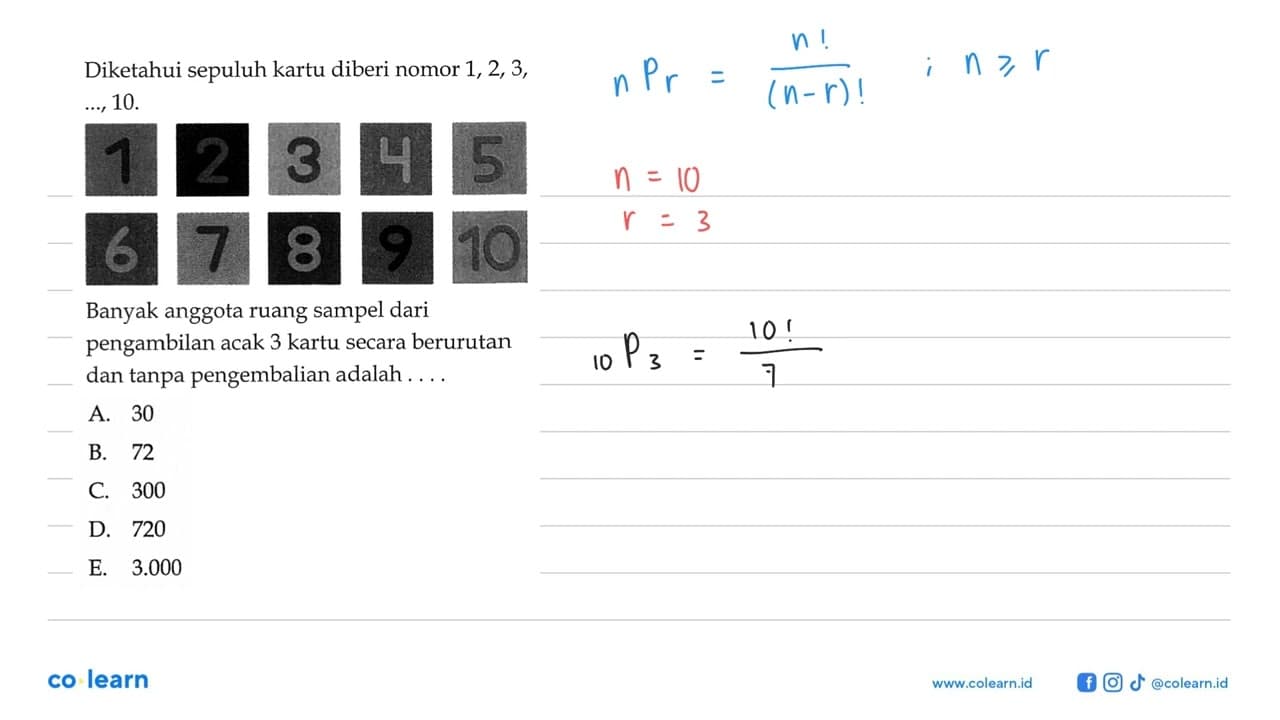 Diketahui sepuluh kartu diberi nomor 1,2,3, ..., 10. 1 2 3