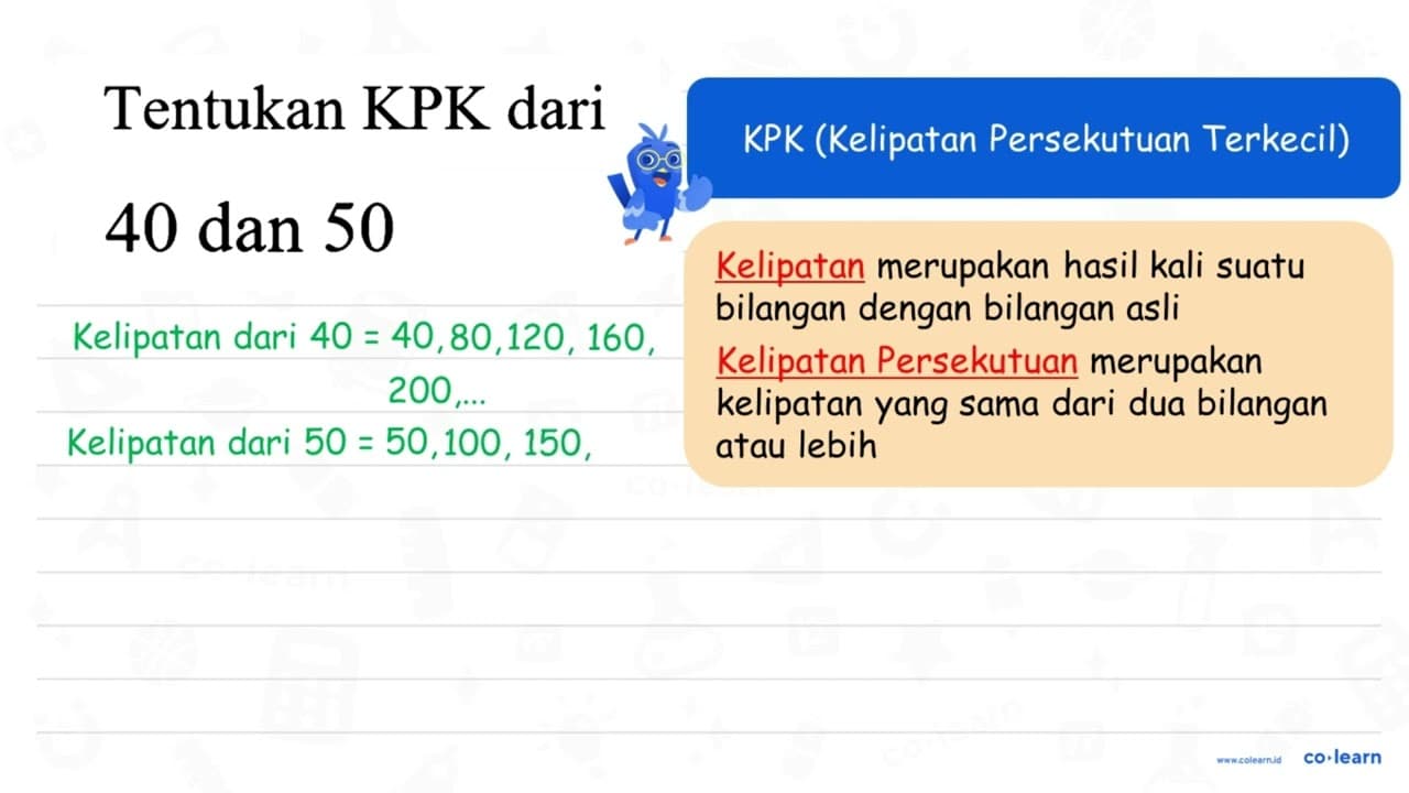 Tentukan KPK dari 40 dan 50