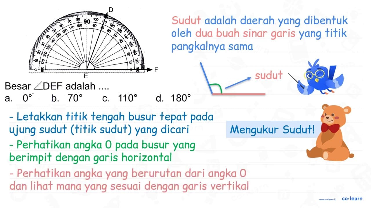 D Besar sudut DEF adalah .... (ll) { a. ) 0 { b. ) 70 C.