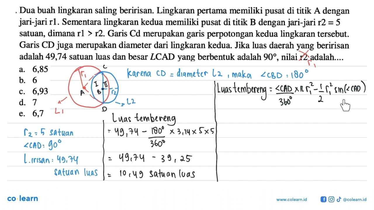 Dua buah lingkaran saling beririsan. Lingkaran pertama