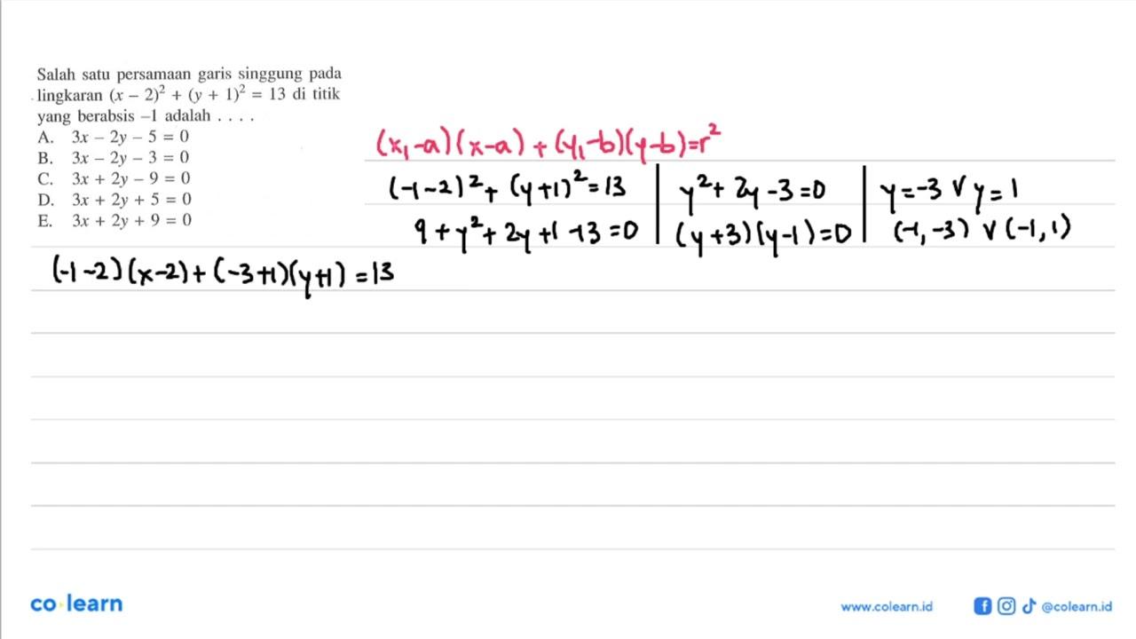 Salah satu persamaan garis singgung pada lingkaran (x-2)^2