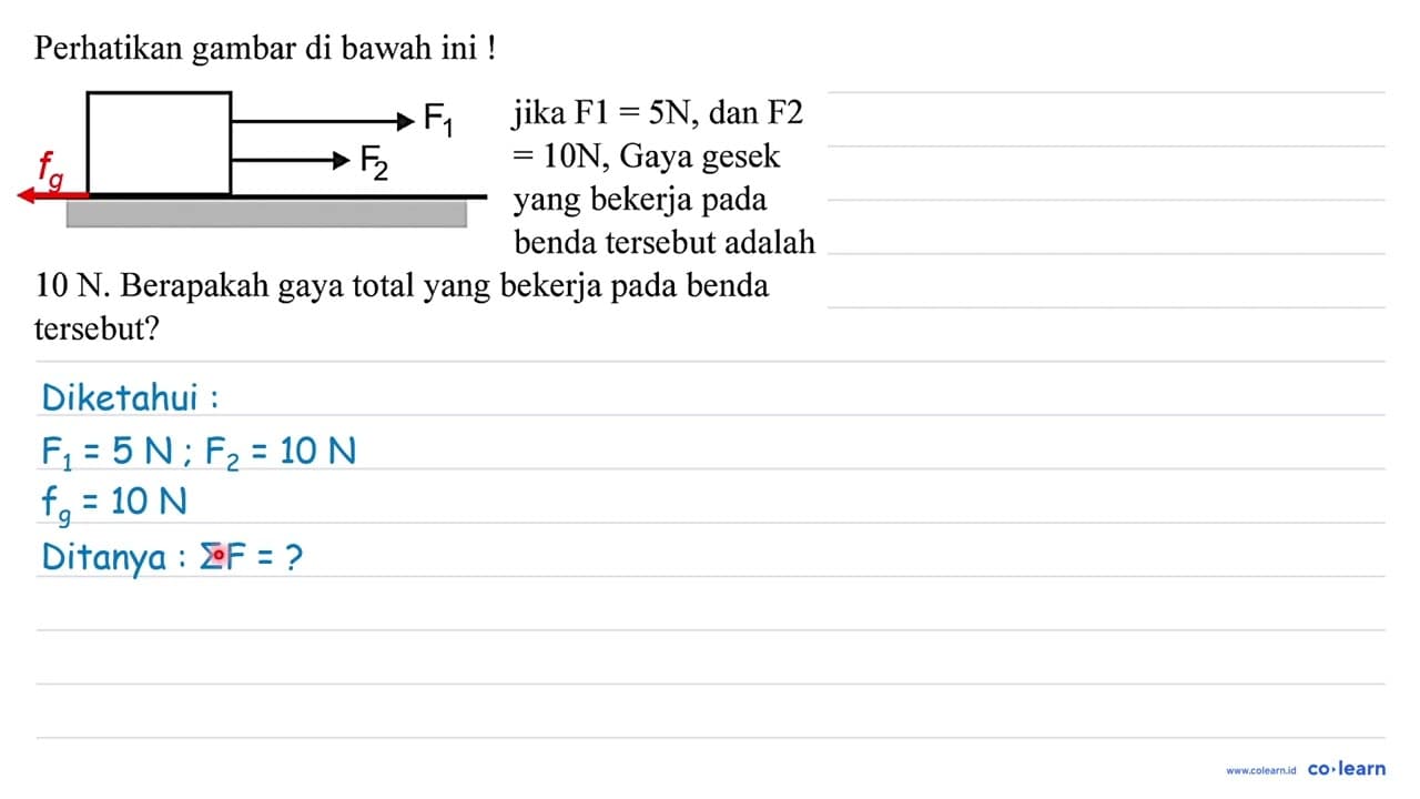 Perhatikan gambar di bawah ini ! F1 F2 Jika F1 = 5N, dan F2