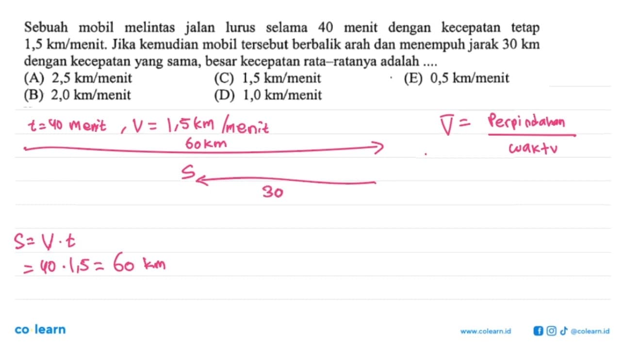 Sebuah mobil melintas jalan lurus selama 40 menit dengan