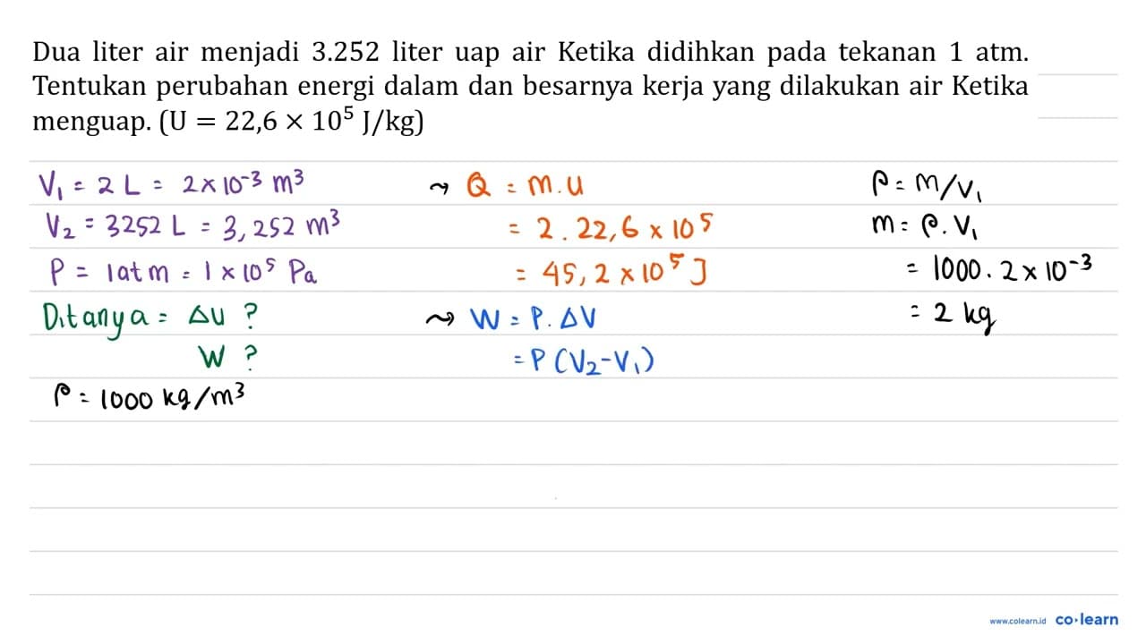 Dua liter air menjadi 3.252 liter uap ketika didihkan pada