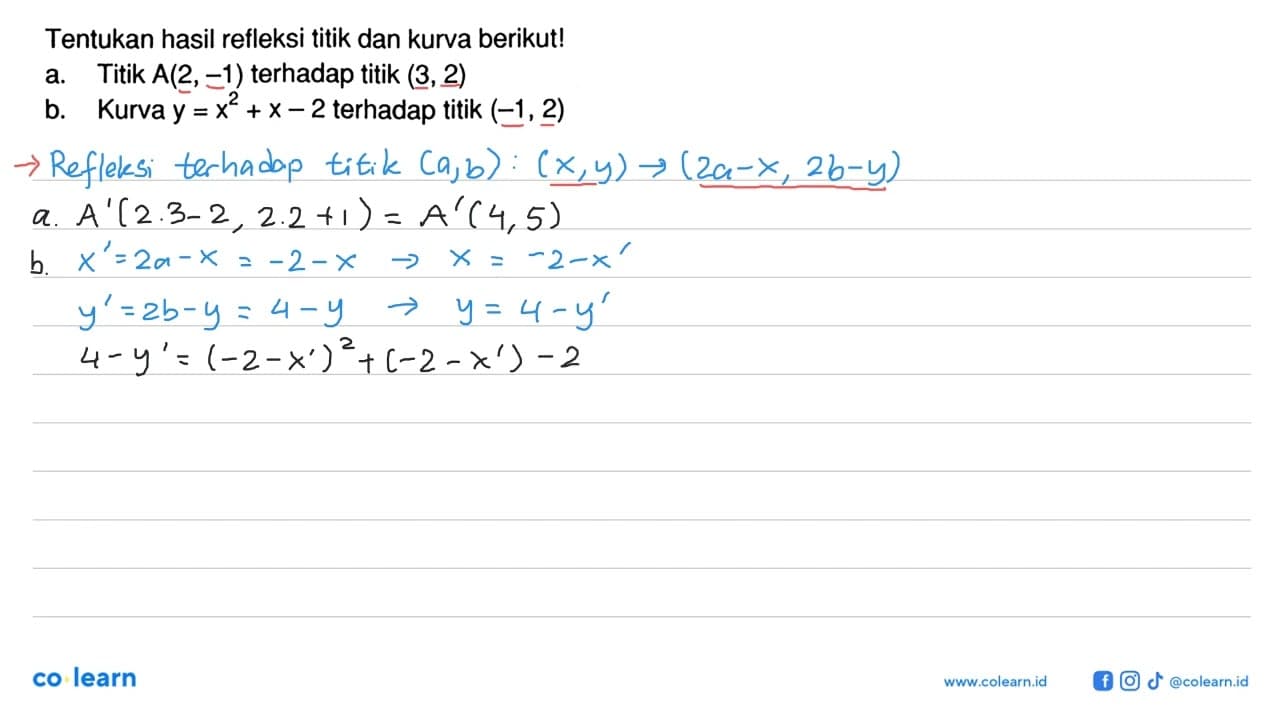 Tentukan hasil refleksi titik dan kurva berikut! a. Titik