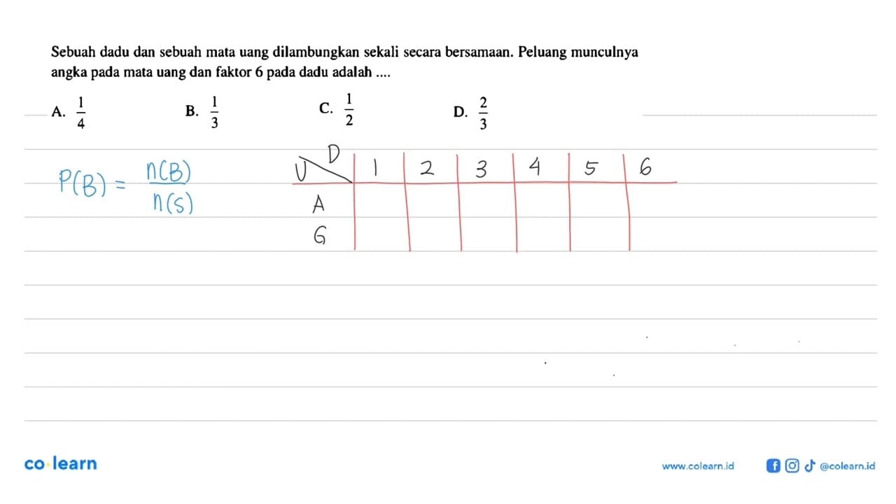 Sebuah dadu dan sebuah mata uang dilambungkan sekali secara