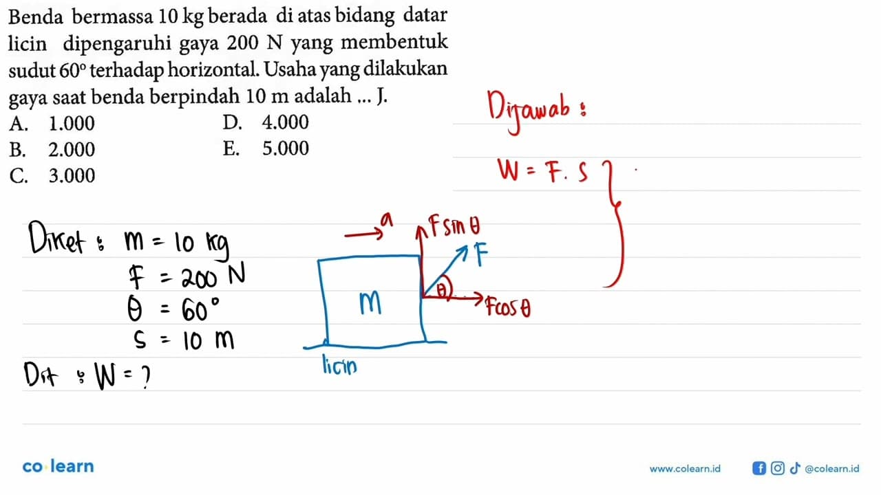 Benda bermassa 10 kg berada di atas bidang datar licin