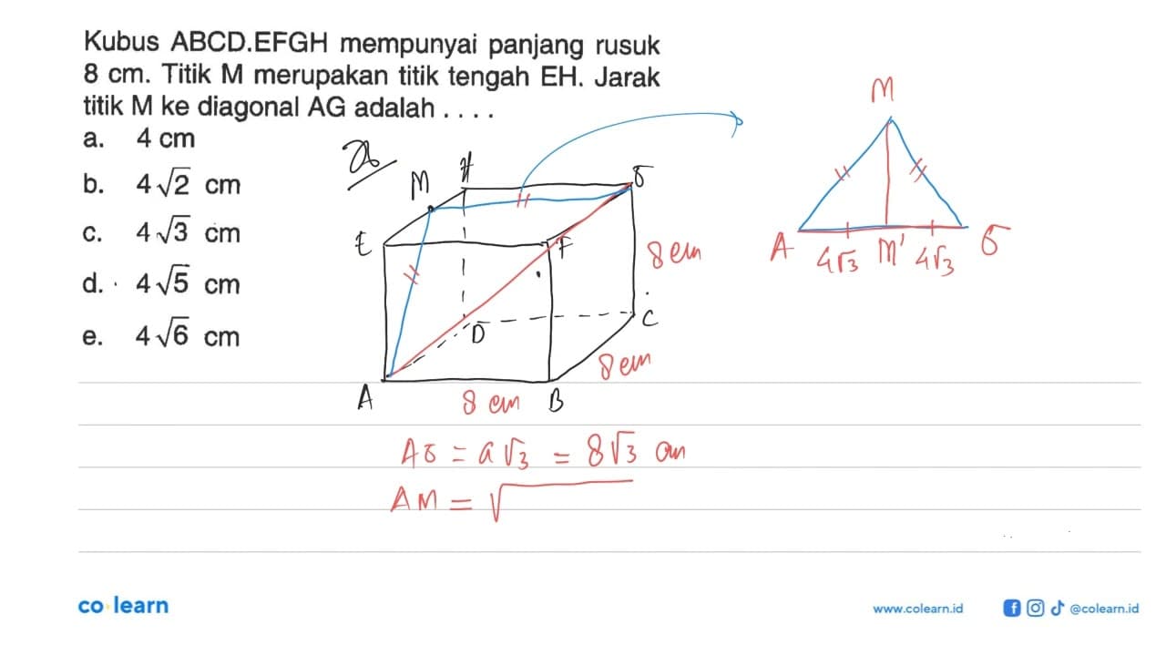 Kubus ABCD.EFGH mempunyai panjang rusuk 8 cm. Titik M