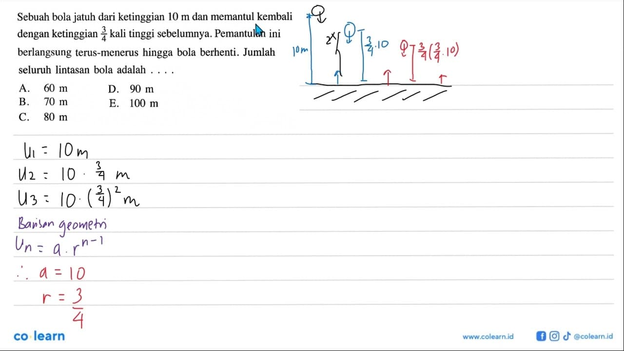 Sebuah bola jatuh dari ketinggian 10 m dan memantul kembali