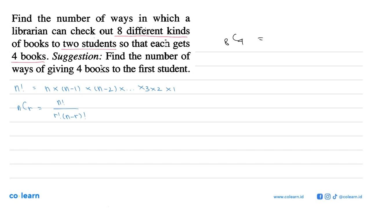 Find the number of ways in which a librarian can check out