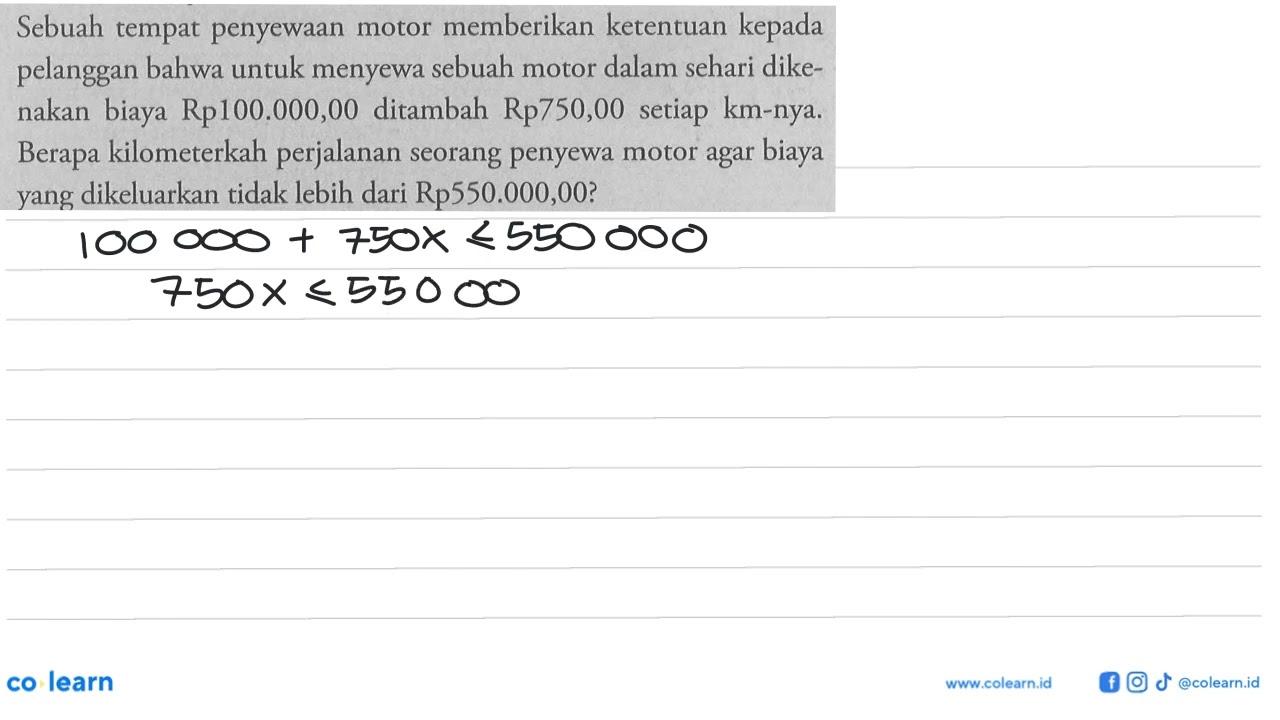 Sebuah tempat penyewaan motor memberikan ketentuan kepada