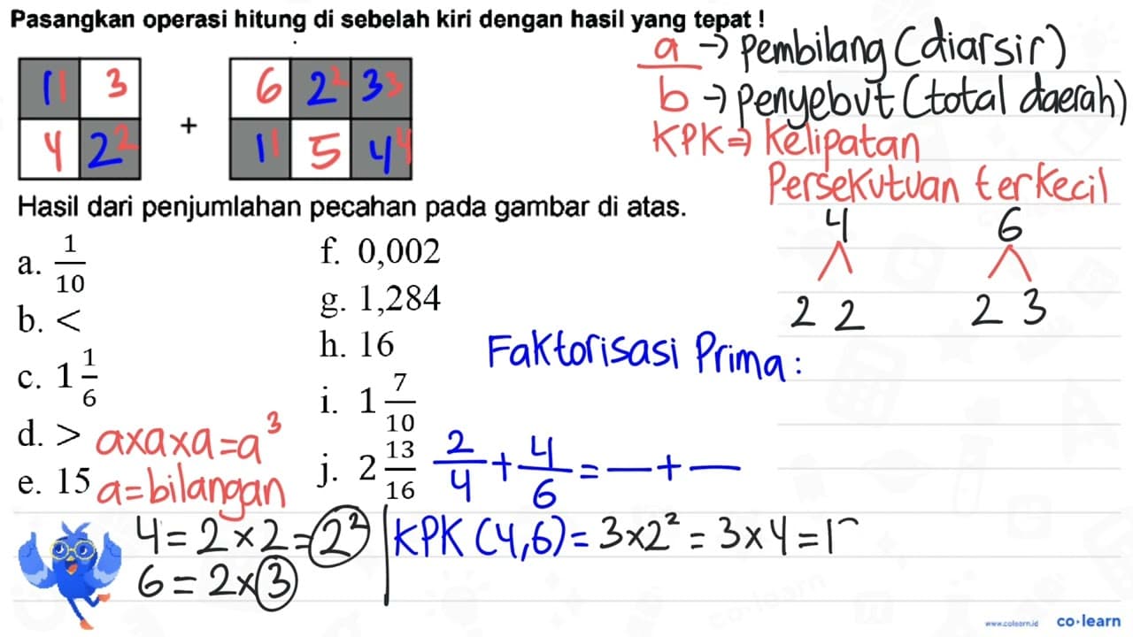 Pasangkan operasi hitung di sebelah kiri dengan hasil yang