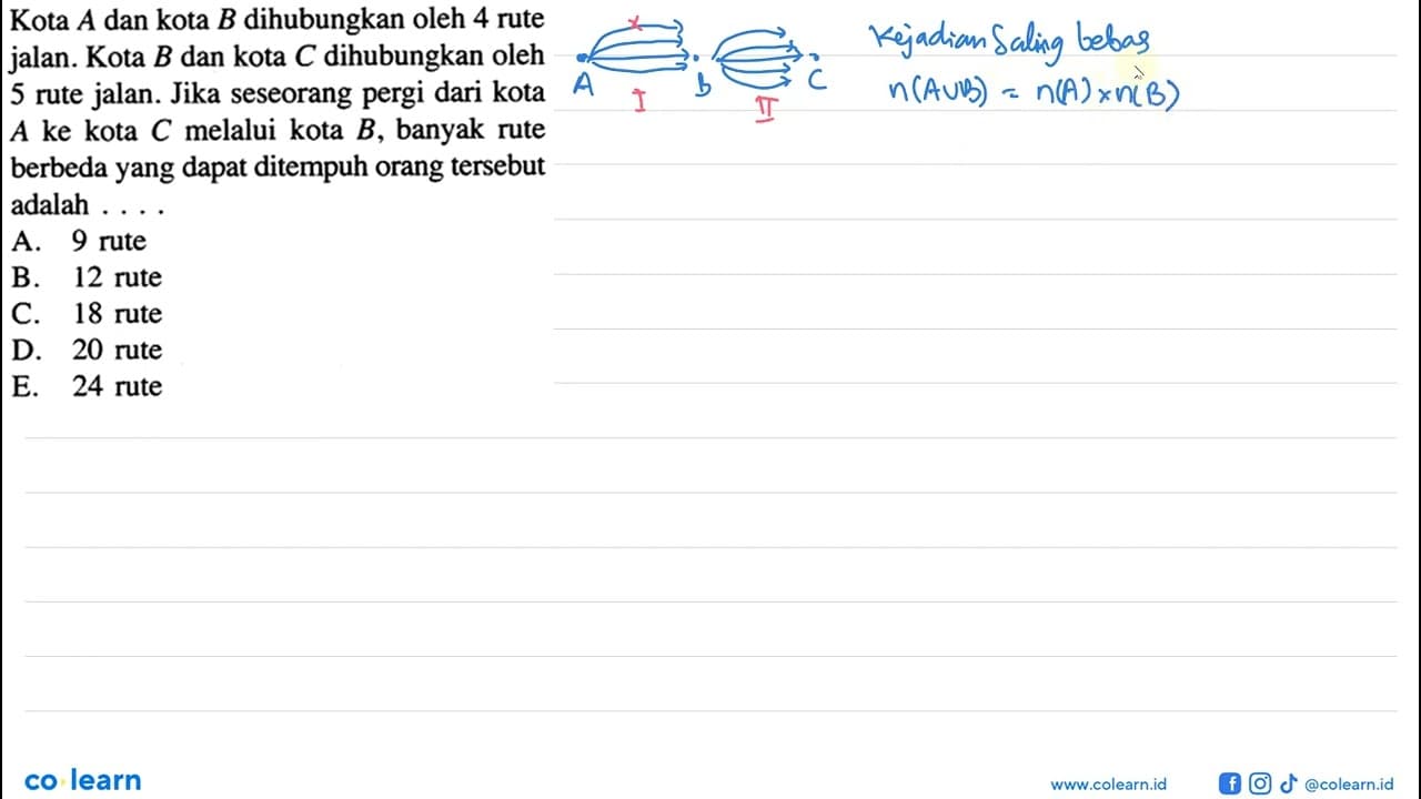 Kota A dan kota B dihubungkan oleh 4 rute jalan. Kota B dan