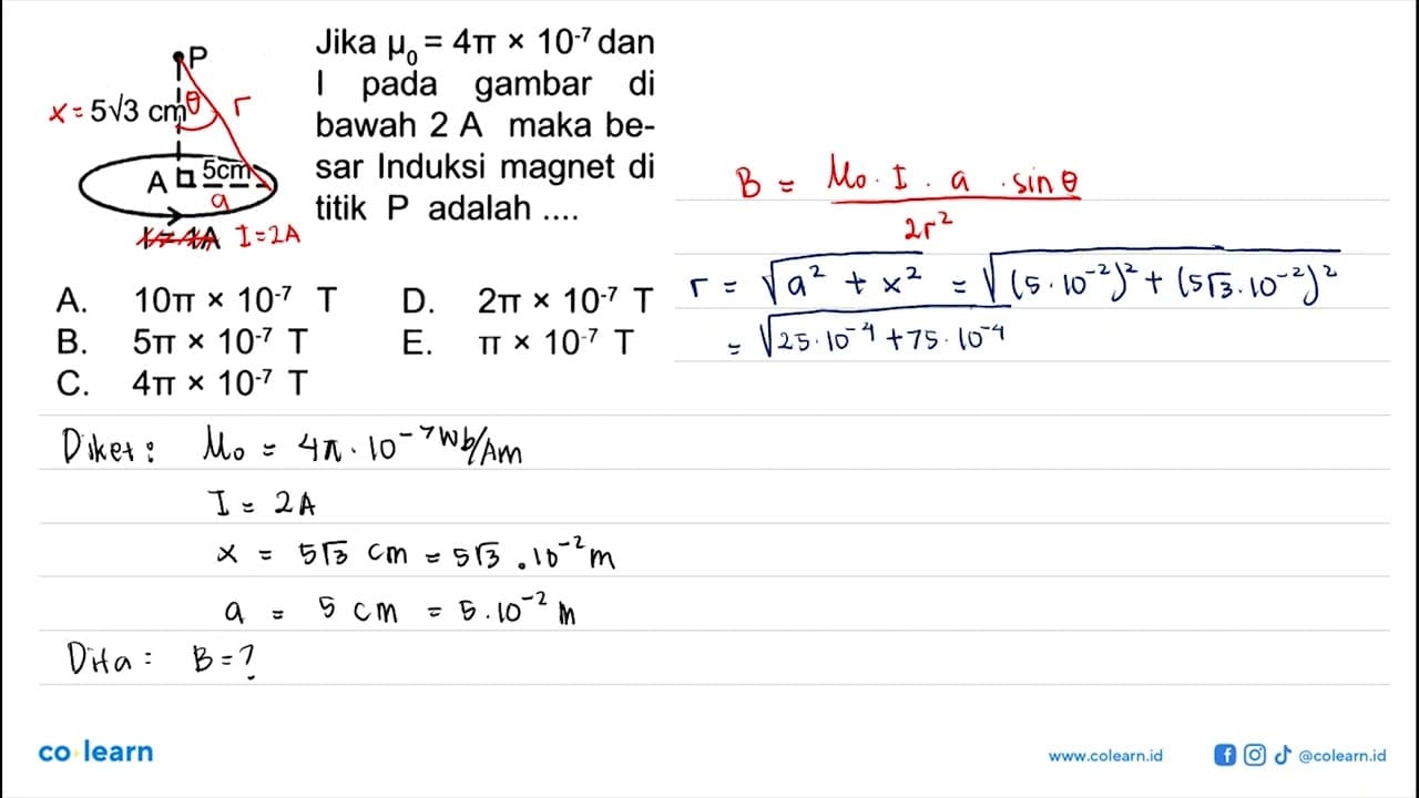 Jika mu0=4pix10^-7 dan I pada gambar di bawah 2A maka besar