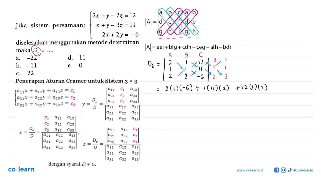 Jika sistem persamaan: 2x+y-2z=12 x+y-3z = 11 2x+2y=-6