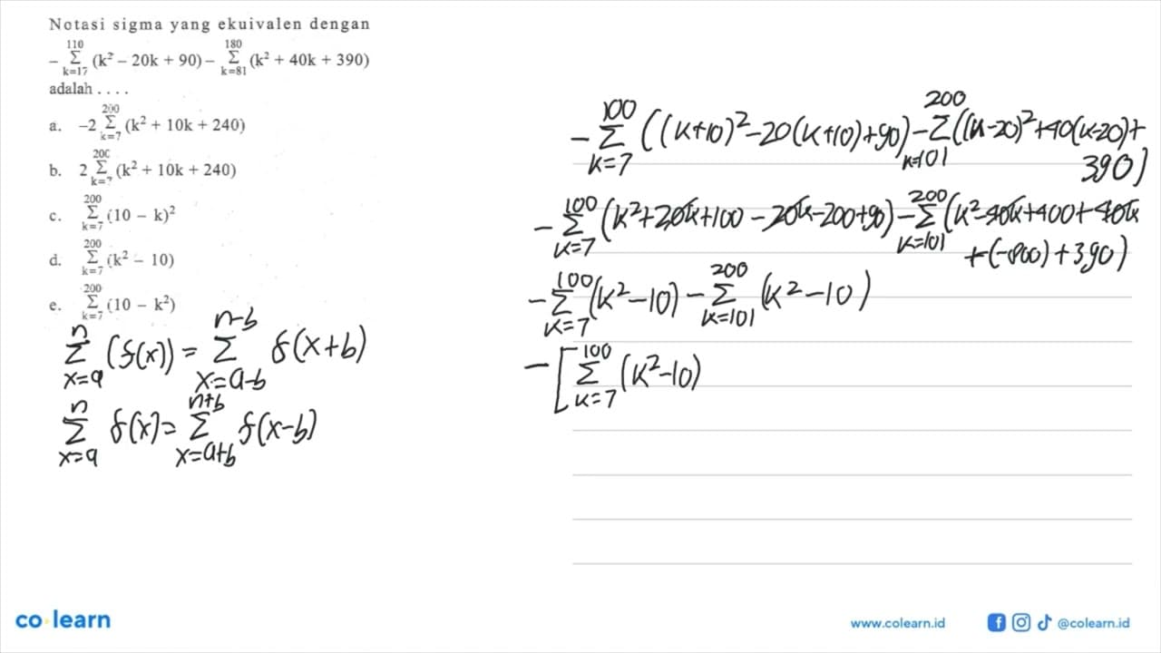 Notasi sigma yang ekuivalen dengan -sigma k=17 110