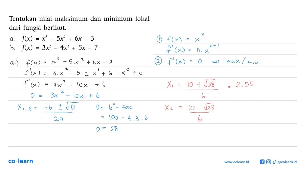 Tentukan nilai maksimum dan minimum lokal dari fungsi