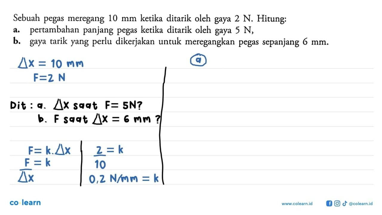 Sebuah pegas meregang 10 mm ketika ditarik oleh gaya 2 N.