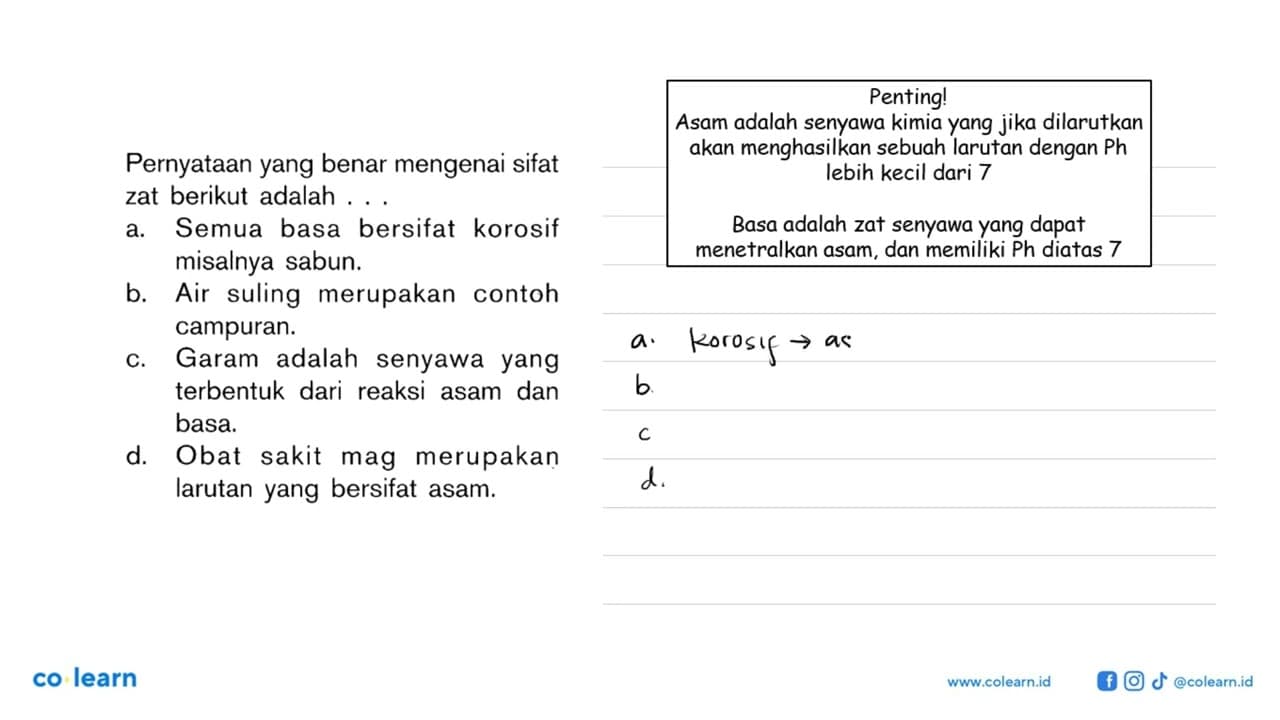 Pernyataan yang benar mengenai sifat zat berikut adalah . .