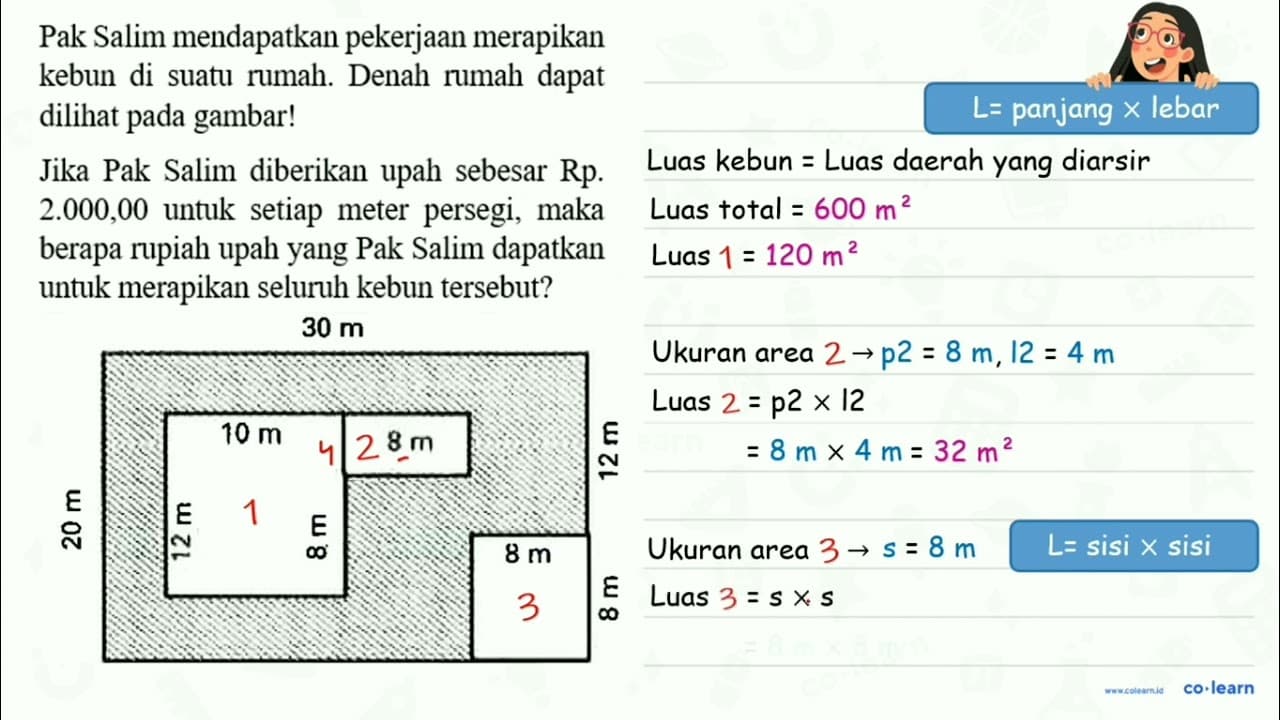 Pak Salim mendapatkan pekerjaan merapikan kebun di suatu