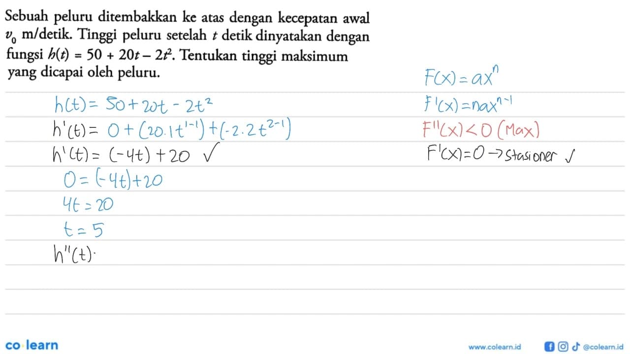 Sebuah peluru ditembakkan ke atas dengan kecepatan awal v0