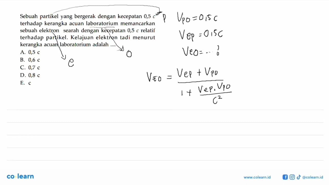 Sebuah partikel yang bergerak dengan kecepatan 0,5 c