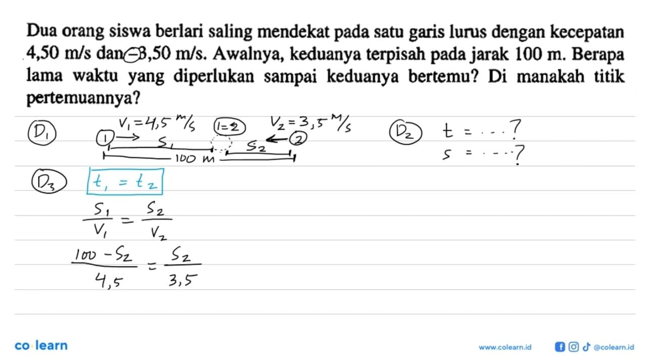 Dua orang siswa berlari saling mendekat pada satu garis