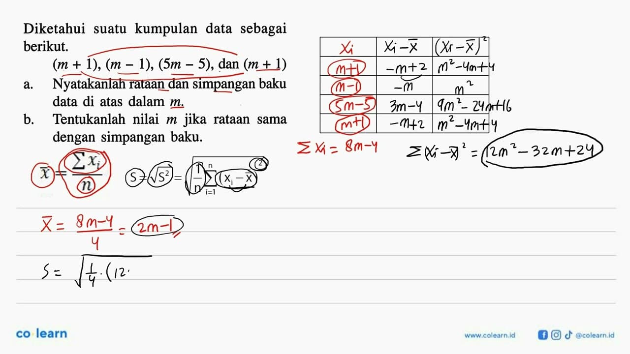 Diketahui suatu kumpulan data sebagai berikut. (m+1),