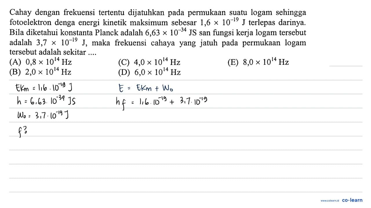 Cahay dengan frekuensi tertentu dijatuhkan pada permukaan