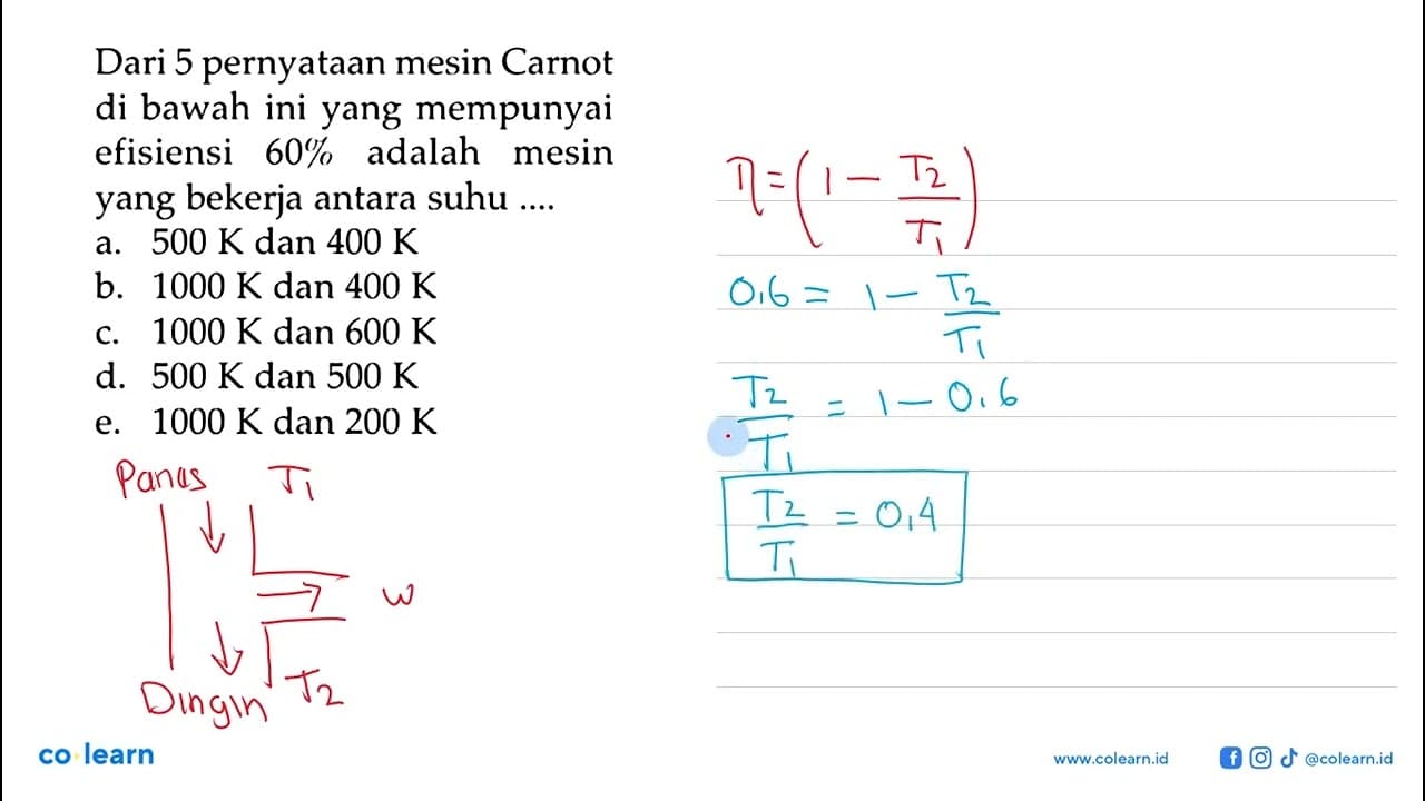 Dari 5 pernyataan mesin Carnot di bawah ini yang mempunyai