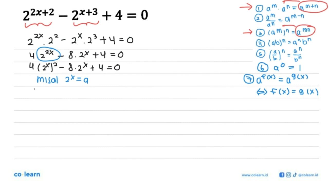 2^(2x+2)-2^(x+3)+4=0