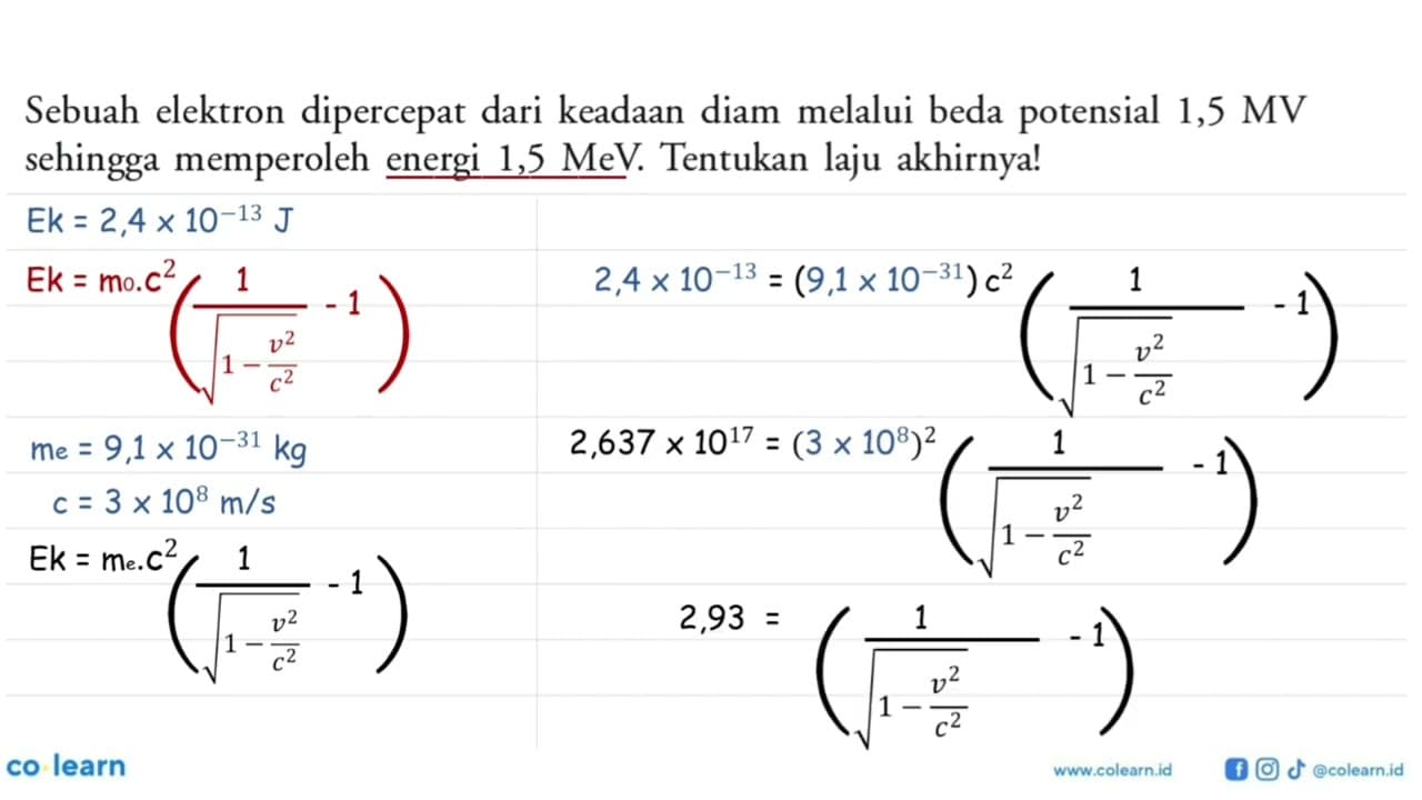 Sebuah elektron dipercepat dari keadaan diam melalui beda