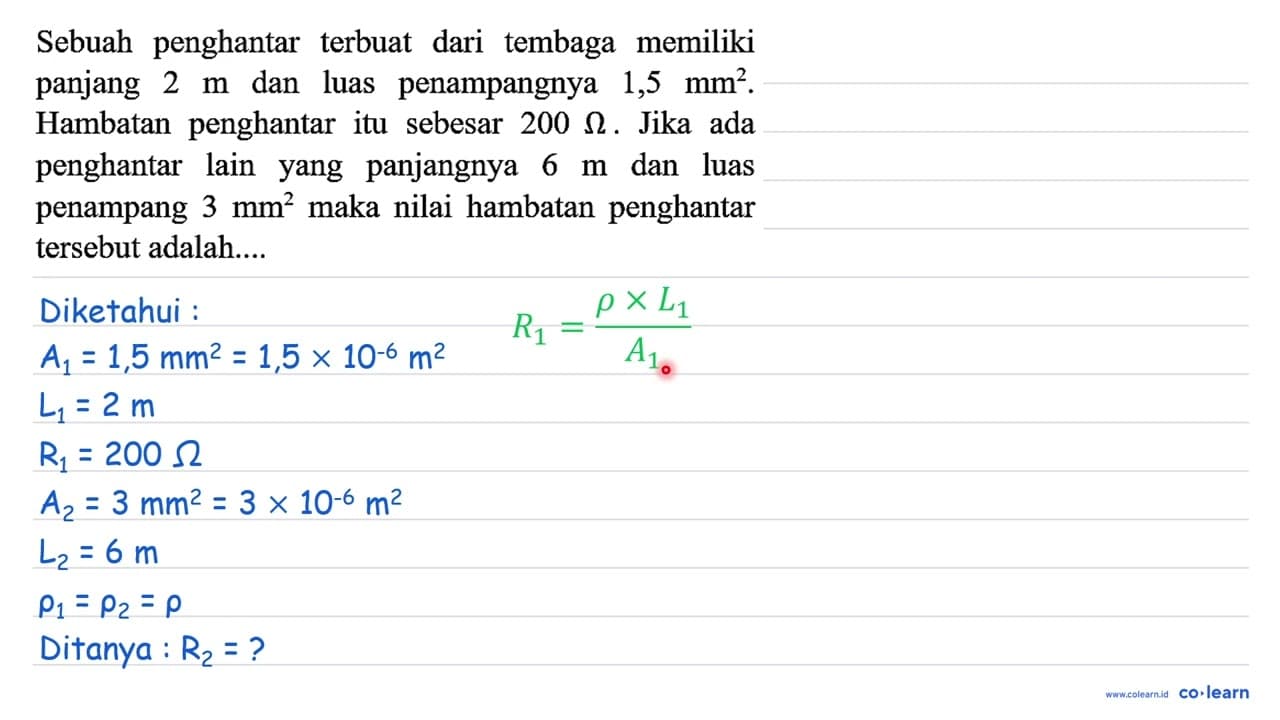 Sebuah penghantar terbuat dari tembaga memiliki panjang 2 m