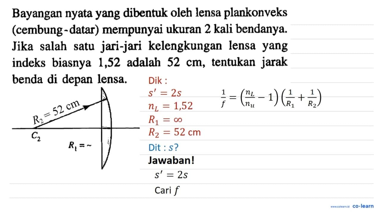 Bayangan nyata yang dibentuk oleh lensa plankonveks