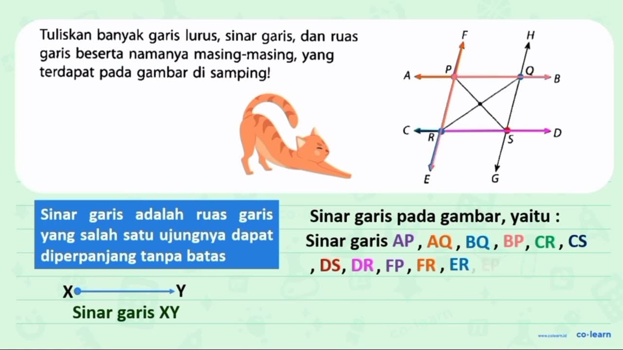 Tuliskan banyak garis lurus, sinar garis, dan ruas garis